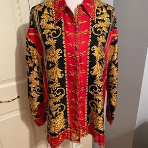 Express Silk Black and Red Baroque Long Sleeve Shirt